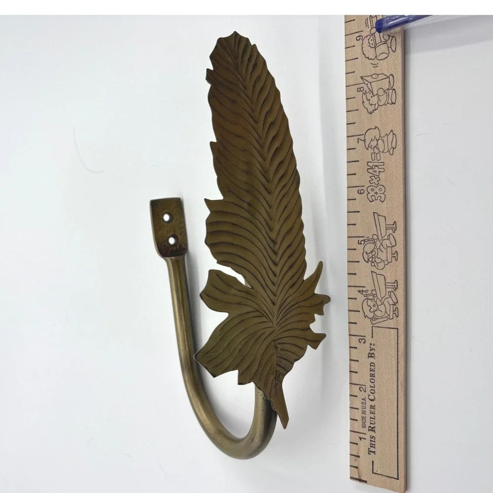 Vintage Ornate Solid Brass Feather Curtain Holdback (Single U-Arm Tieback)